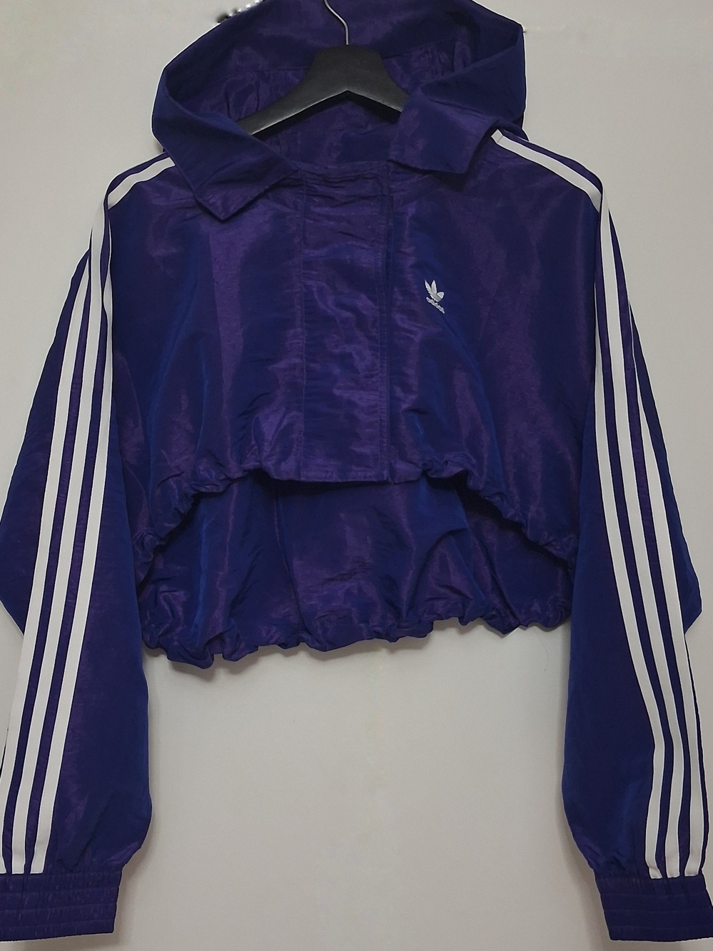 ADIDAS Purple Hooded Cropped  Jacket with White Stripes
